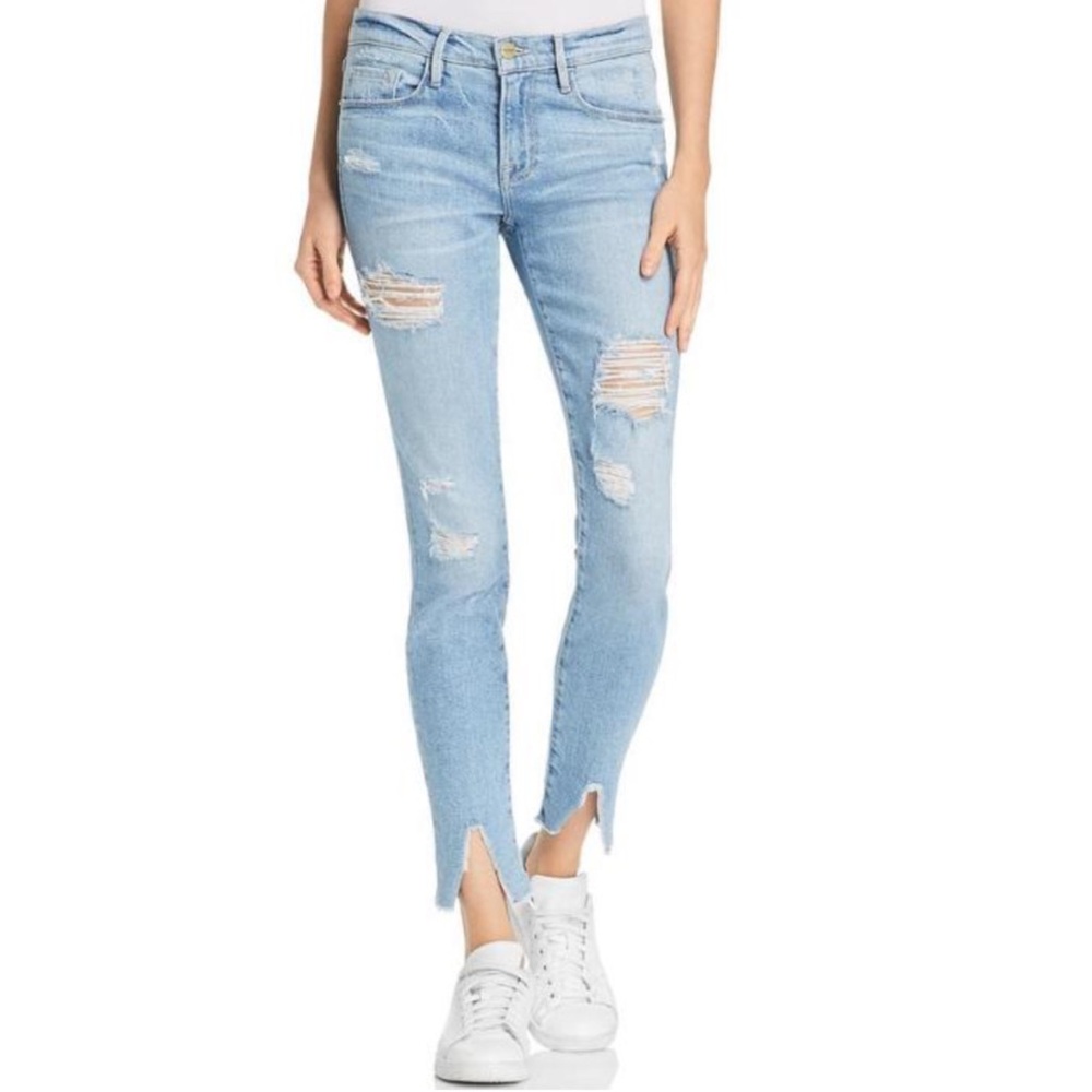 Frame Denim Le Skinny de Jeanne jeans sz 29 Highgate Light Blue Distressed